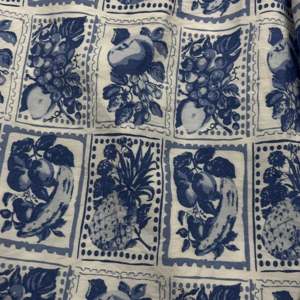 Abercrombie & Fitch Blue White Fruit Stamp Smocked Tie-Front Maxi Dress Flowy XL